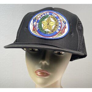 VTG NISSIN Black The State of Texas Embroidered Patch Snapback Mesh TRUCKER CAP